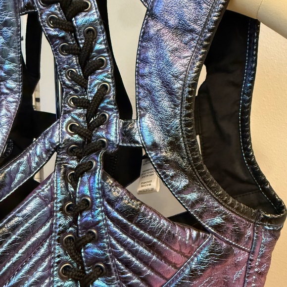 Club Exx Rude Awakening Purple Blue Lace-Up Crop Top - Picture 5 of 10